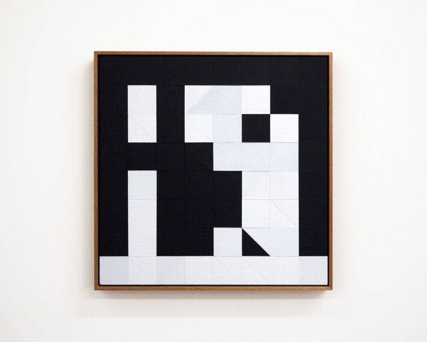 Chess Painting No. 129 (Soudakoff vs. Duchamp, Marshall Chess Club, NYC, 1948)
50 x 50 cm | gesso on linen, oak frame | 2018