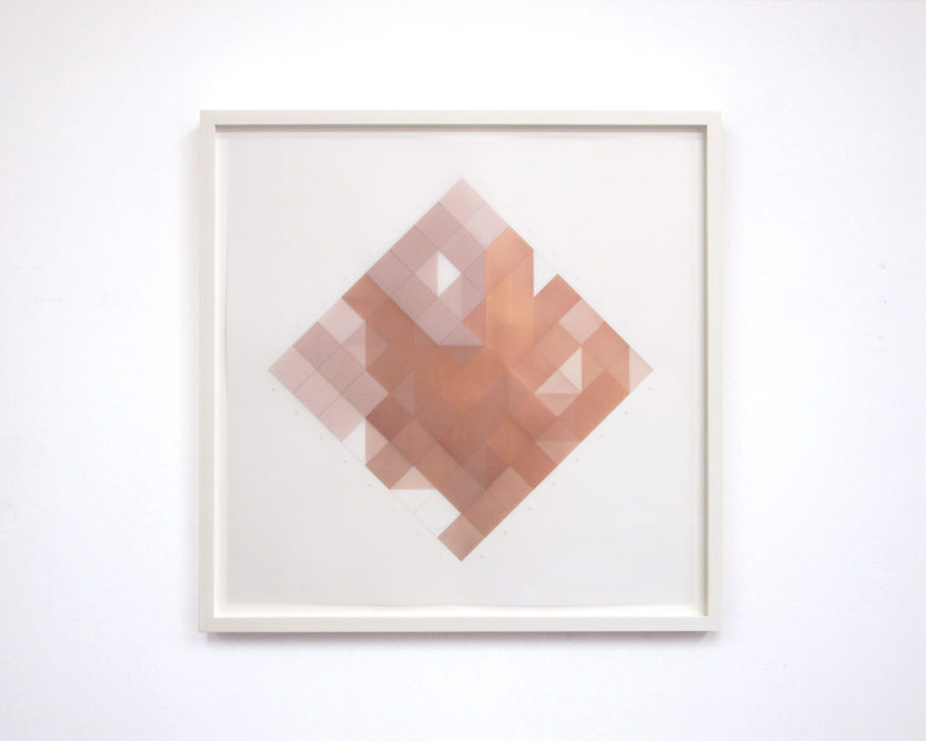 Notation Drawing No. 18 (Gromer/Duchamp vs. Villegas/Piazzini, radio correspondence game, 1932)
53 x 53 cm | copper pigment on paper vellum | 2019